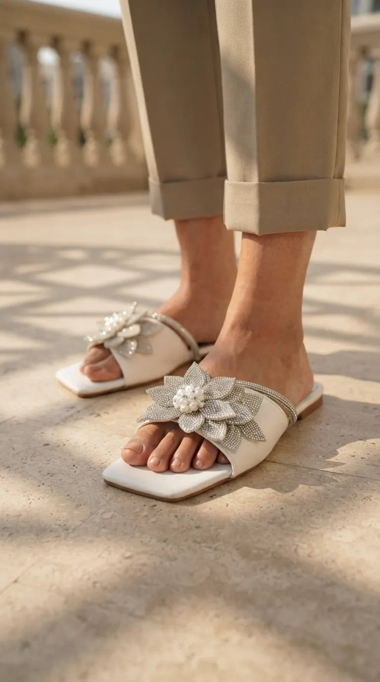 White Fancy Slipper For Ladies FN8248