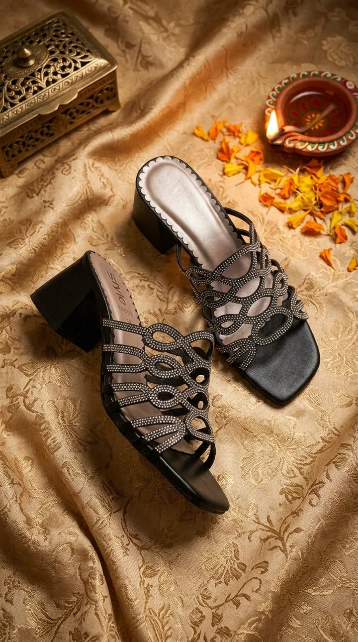 Black Fancy Slipper For Women FN8255