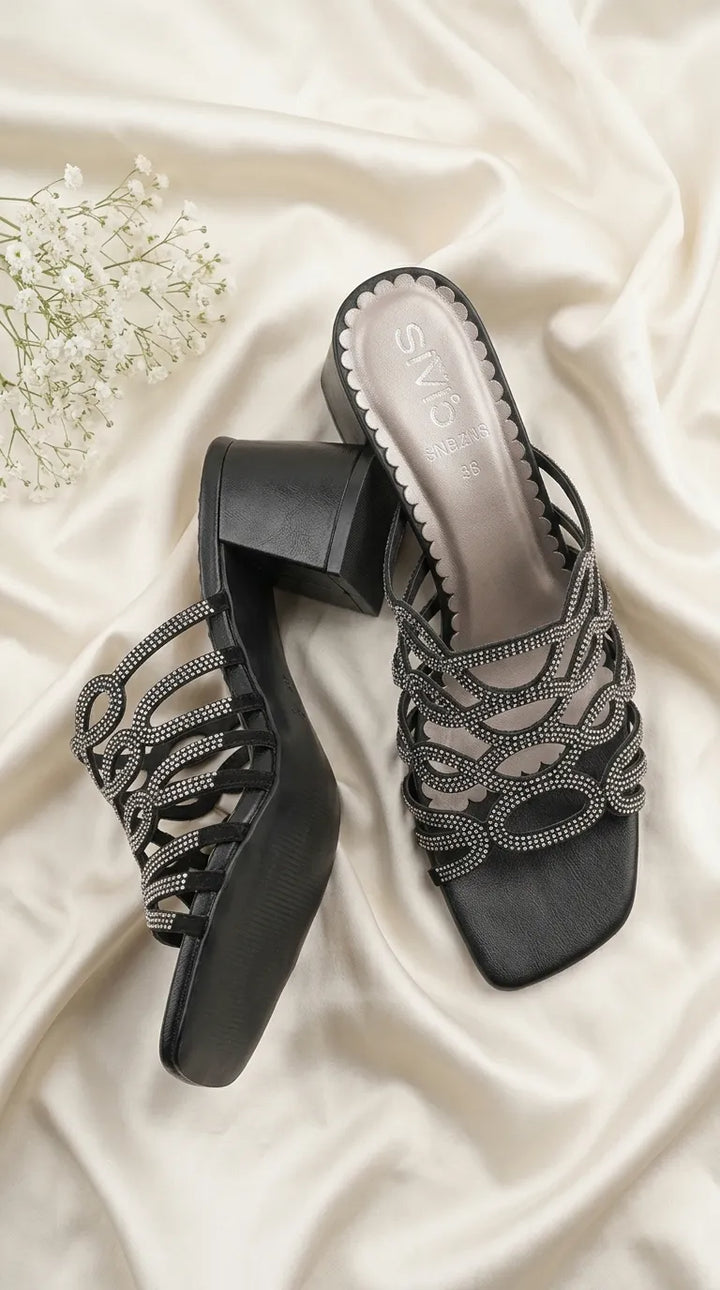 Black Fancy Slipper For Women FN8255