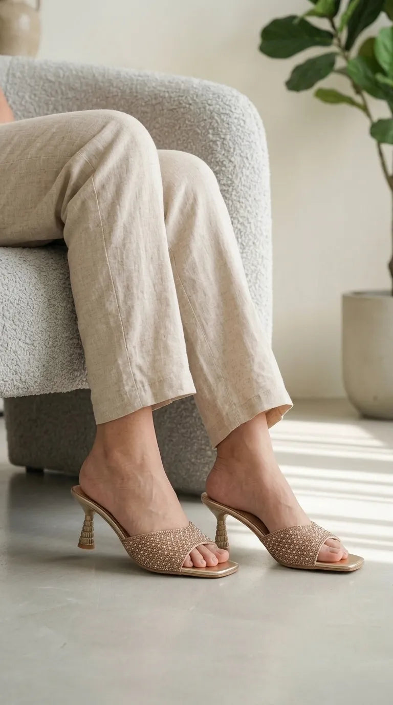 Golden Fancy Slipper For Women FN8259