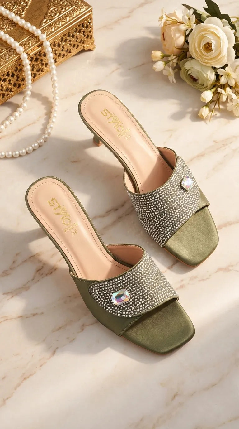 Green Fancy Slipper For Women FN8264