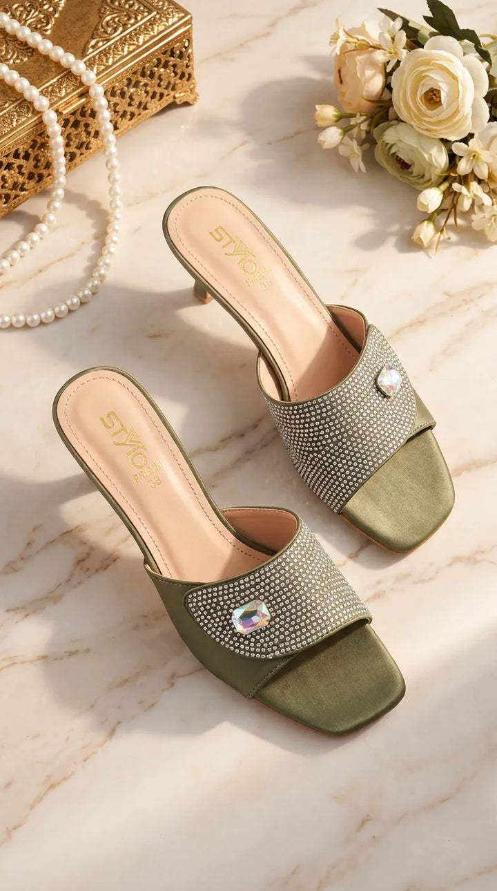 Green Fancy Slipper For Women FN8264