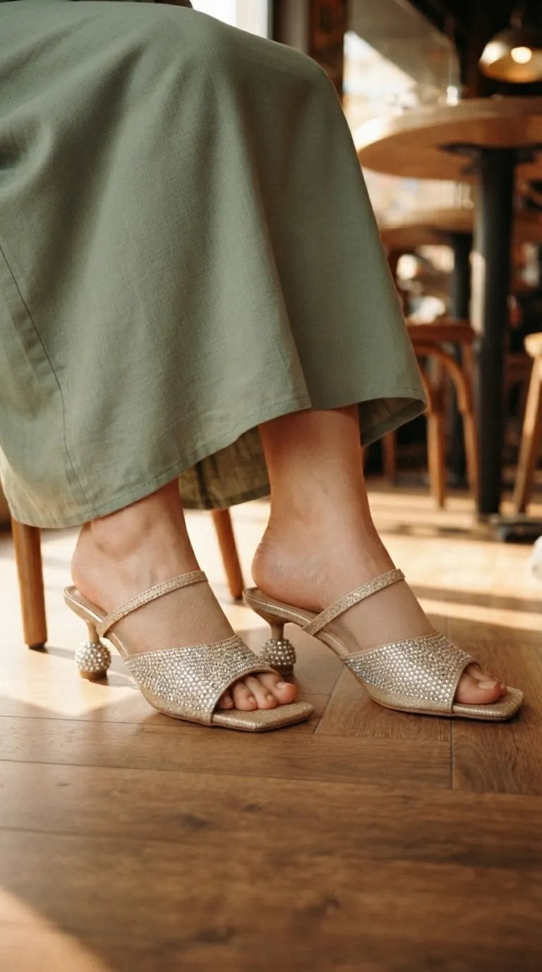 Golden Fancy Slipper For Women FN8265