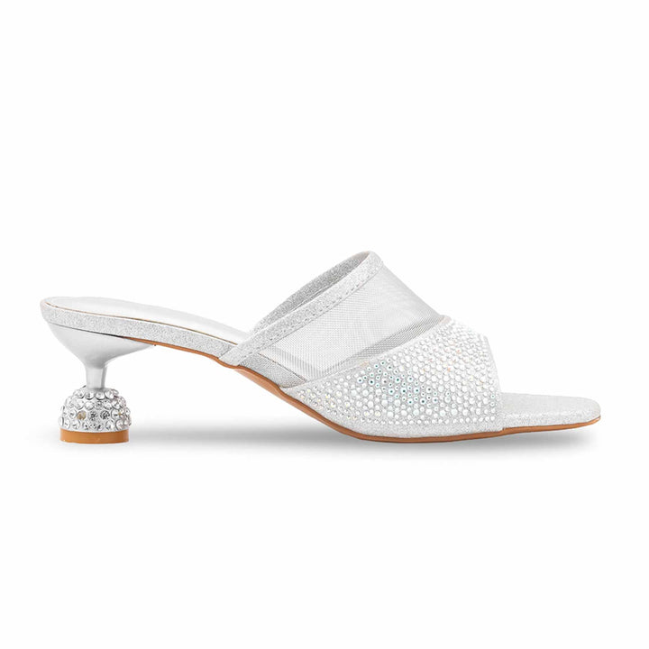 Silver Fancy Slipper For Women FN8265