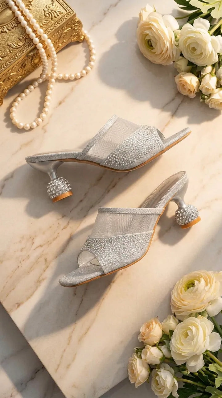 Silver Fancy Slipper For Women FN8265