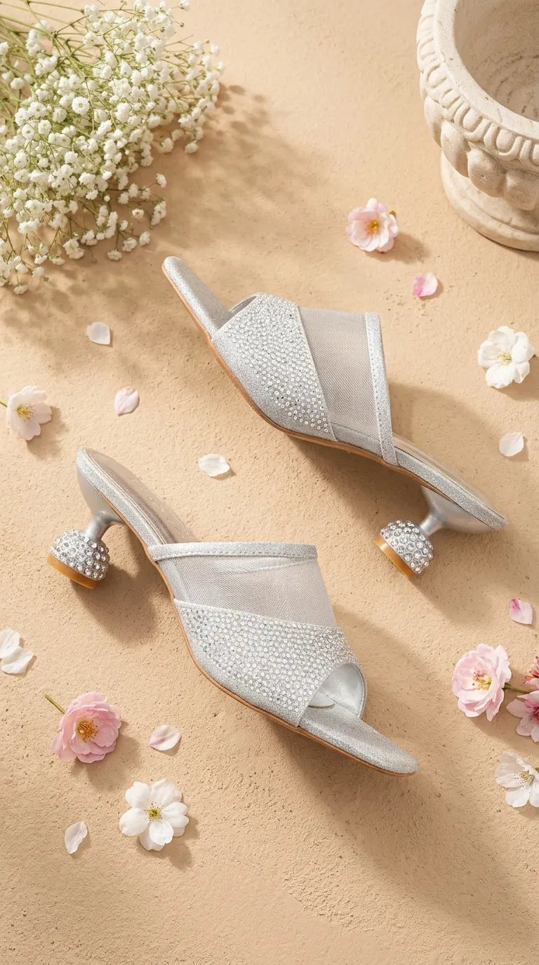 Silver Fancy Slipper For Women FN8265