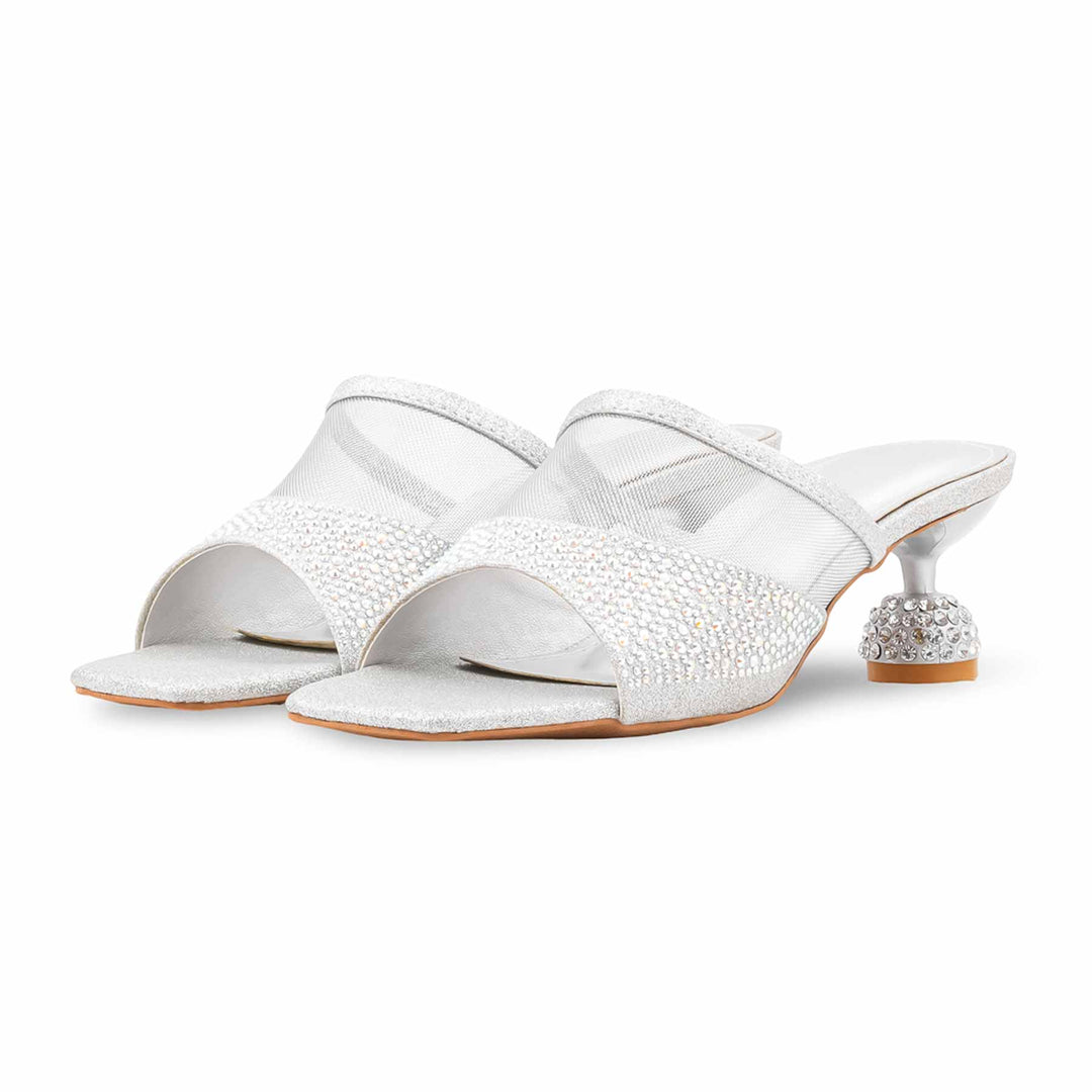 Silver Fancy Slipper For Women FN8265
