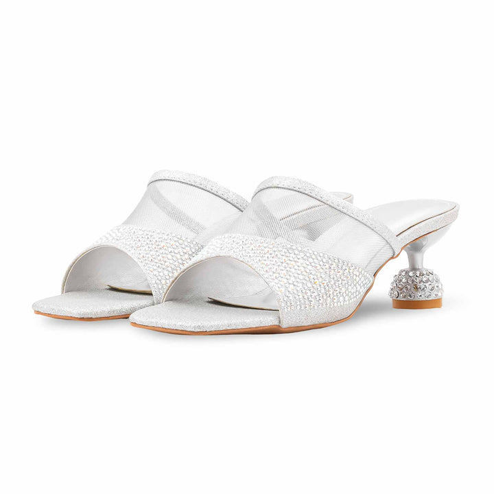 Silver Fancy Slipper For Women FN8265