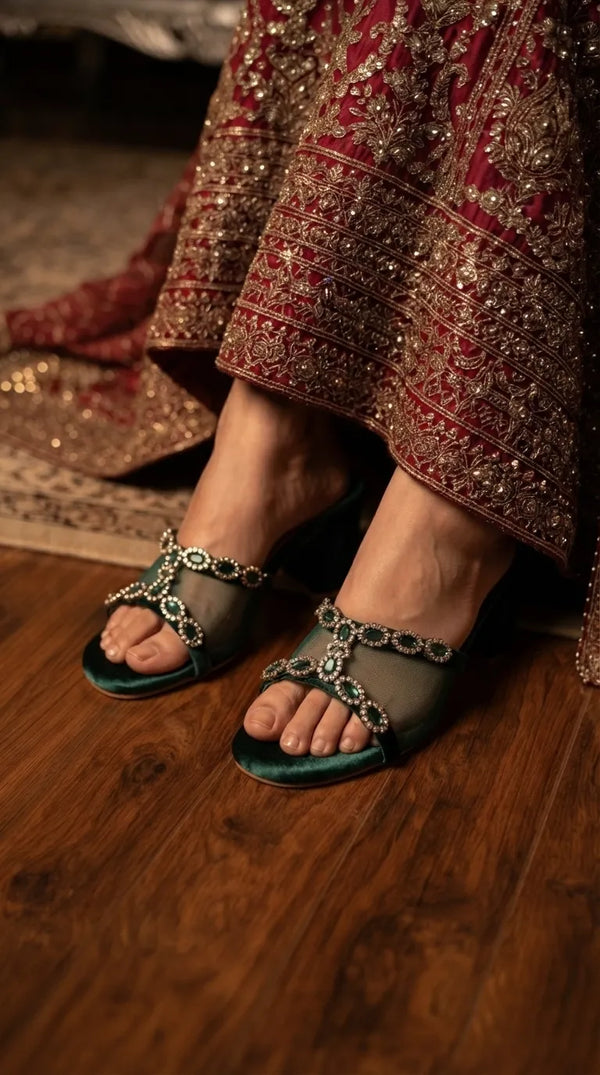 Green Fancy Slipper For Women FN8267