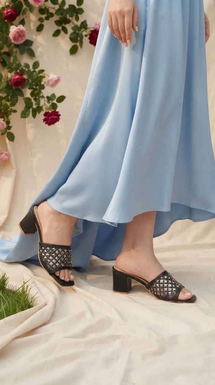 Black Fancy Slipper For Ladies FN8269
