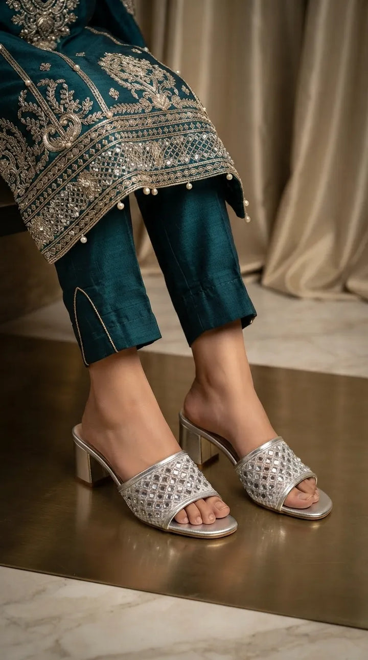 Silver Fancy Slipper For Women FN8269