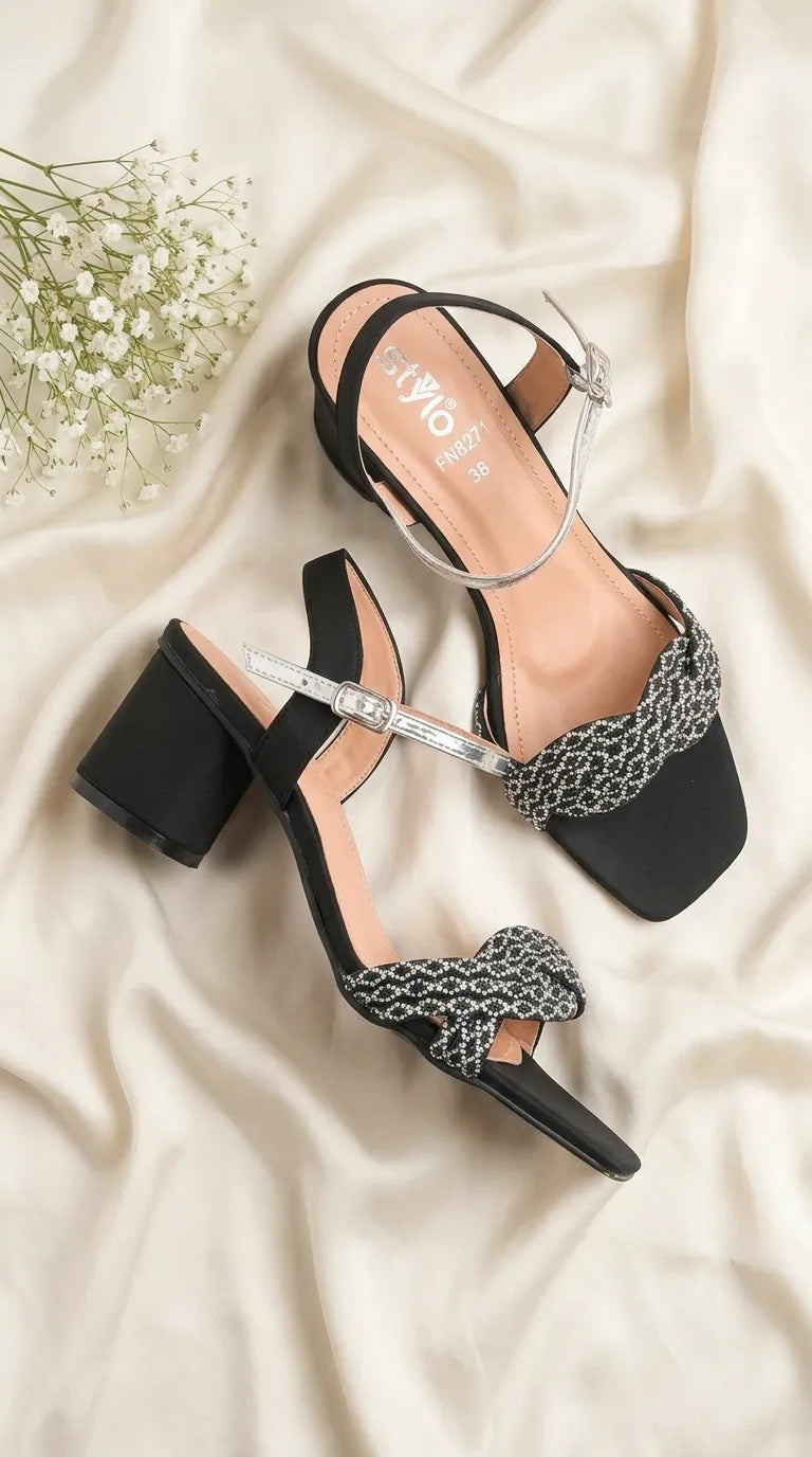 Black Fancy Sandal For Women FN8271