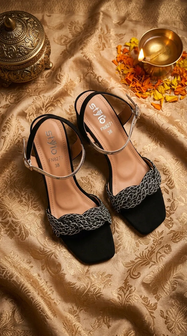 Black Fancy Sandal For Women FN8271