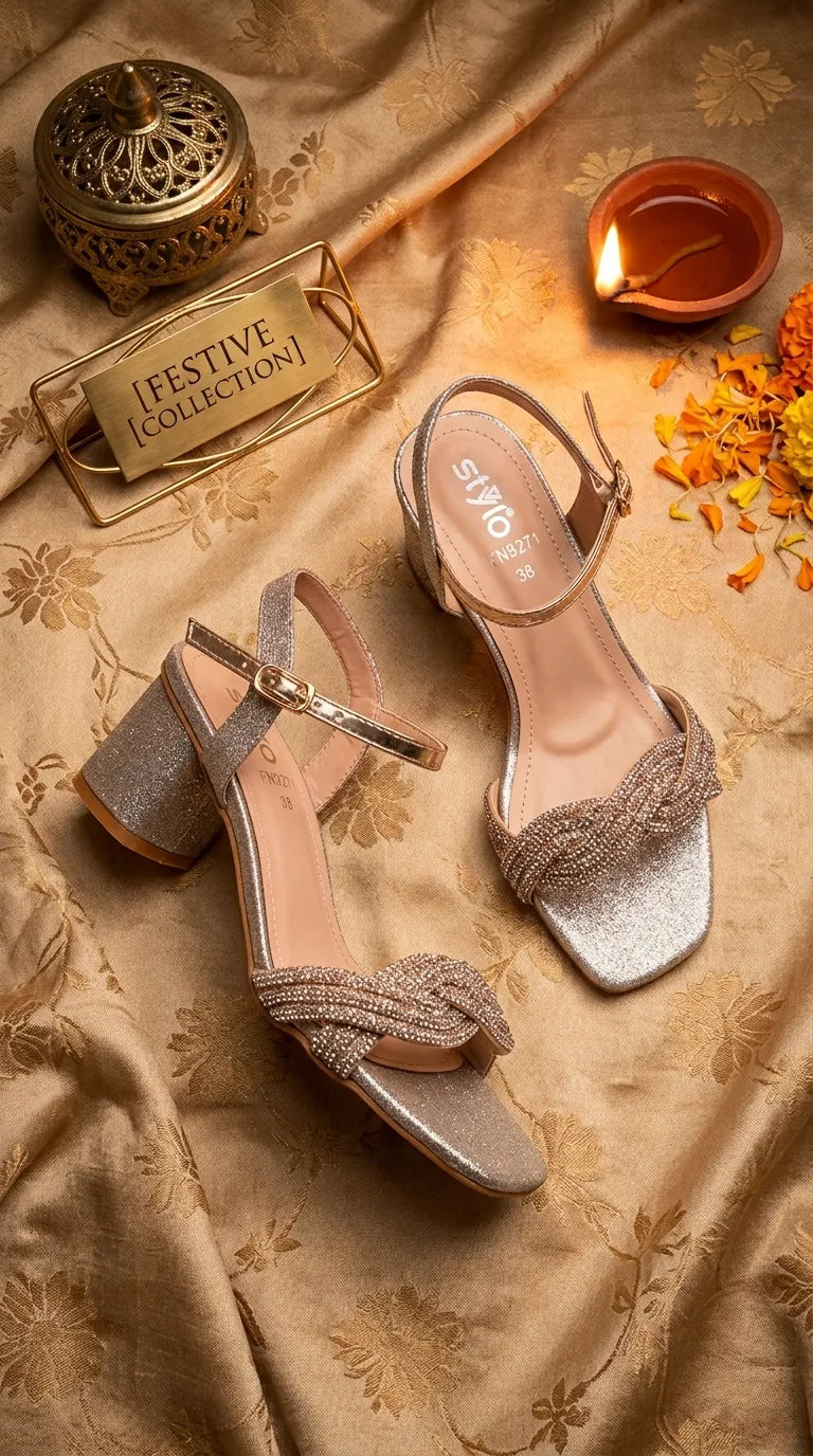Golden Fancy Sandal For Women FN8271