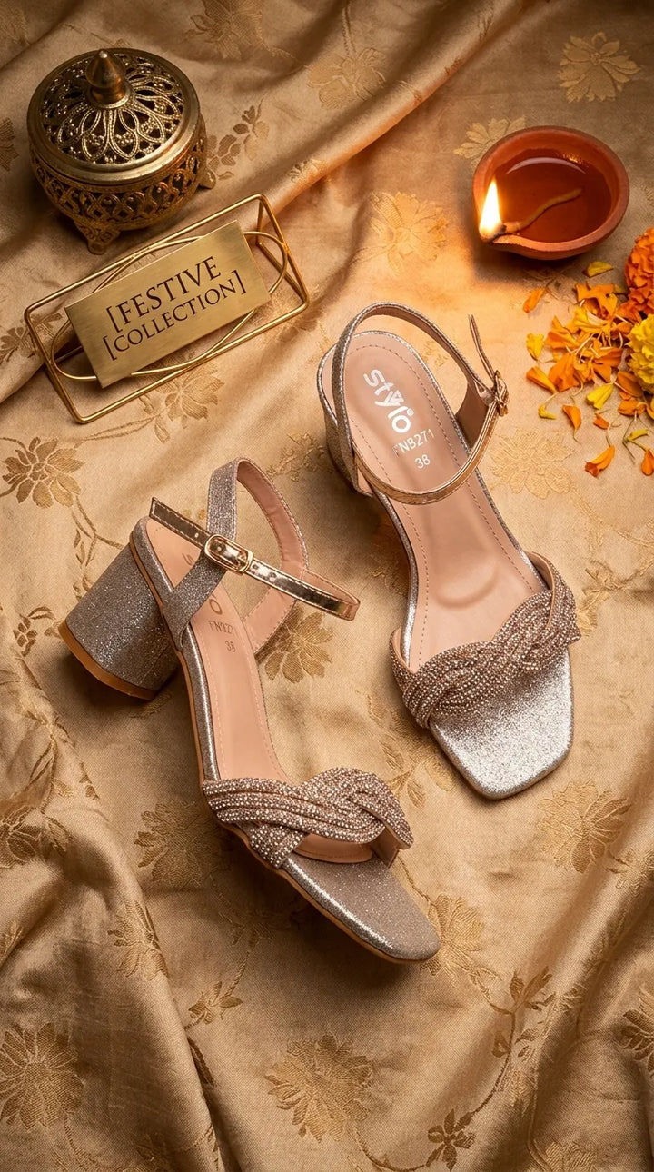 Golden Fancy Sandal For Women FN8271
