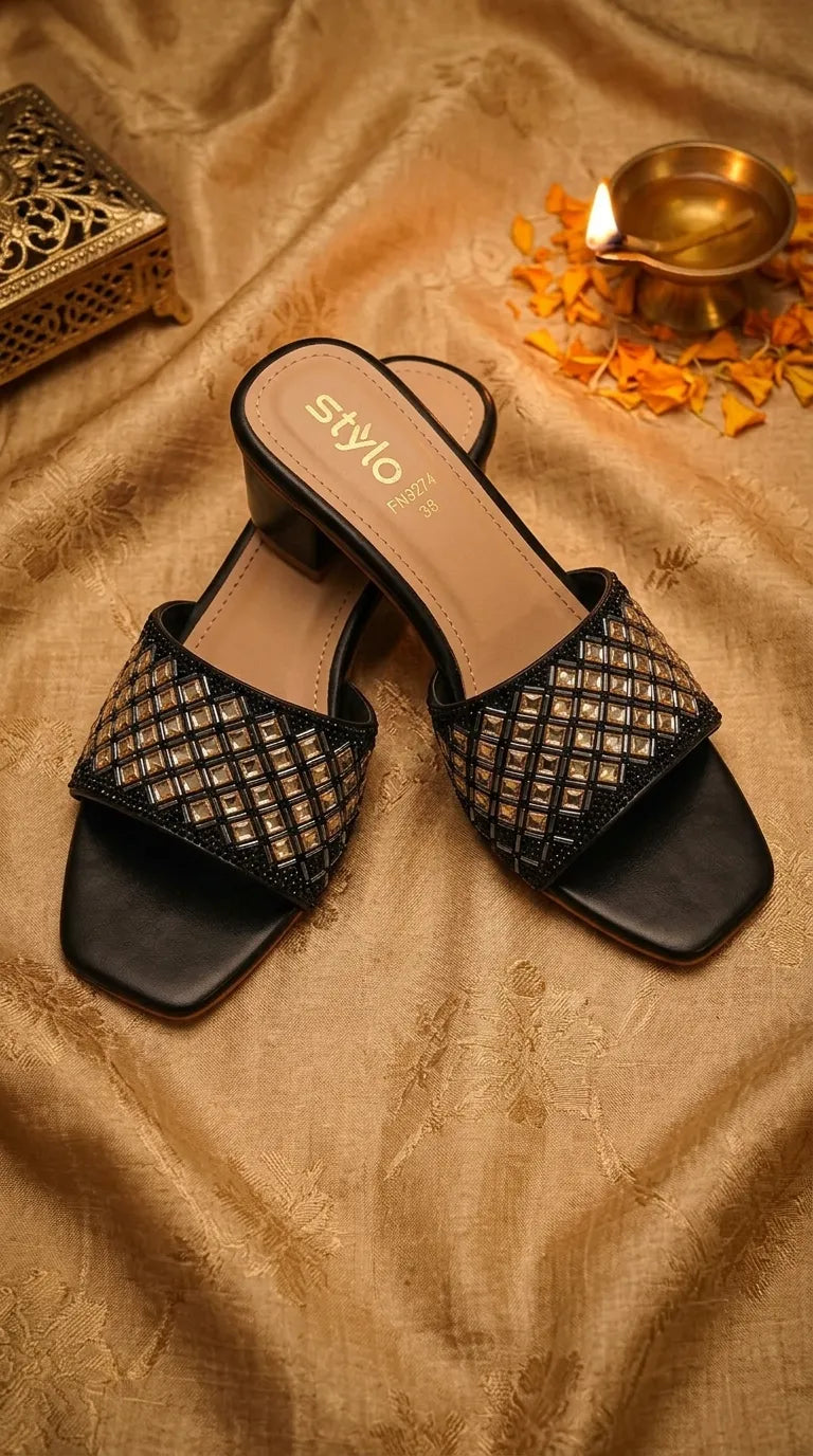 Black Fancy Slipper For Women FN8274