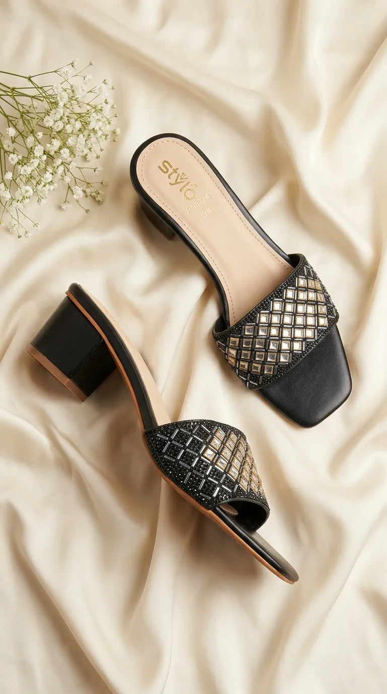 Black Fancy Slipper For Women FN8274