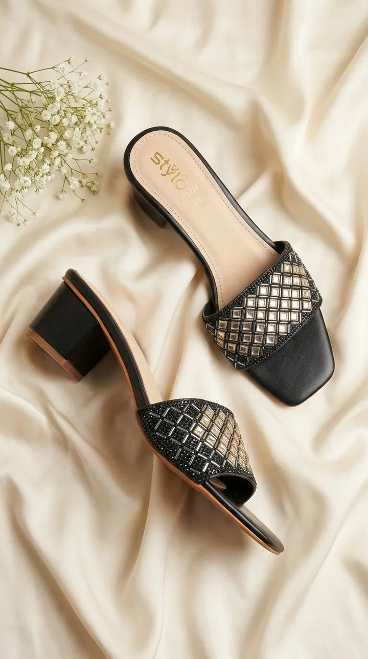 Black Fancy Slipper For Women FN8274