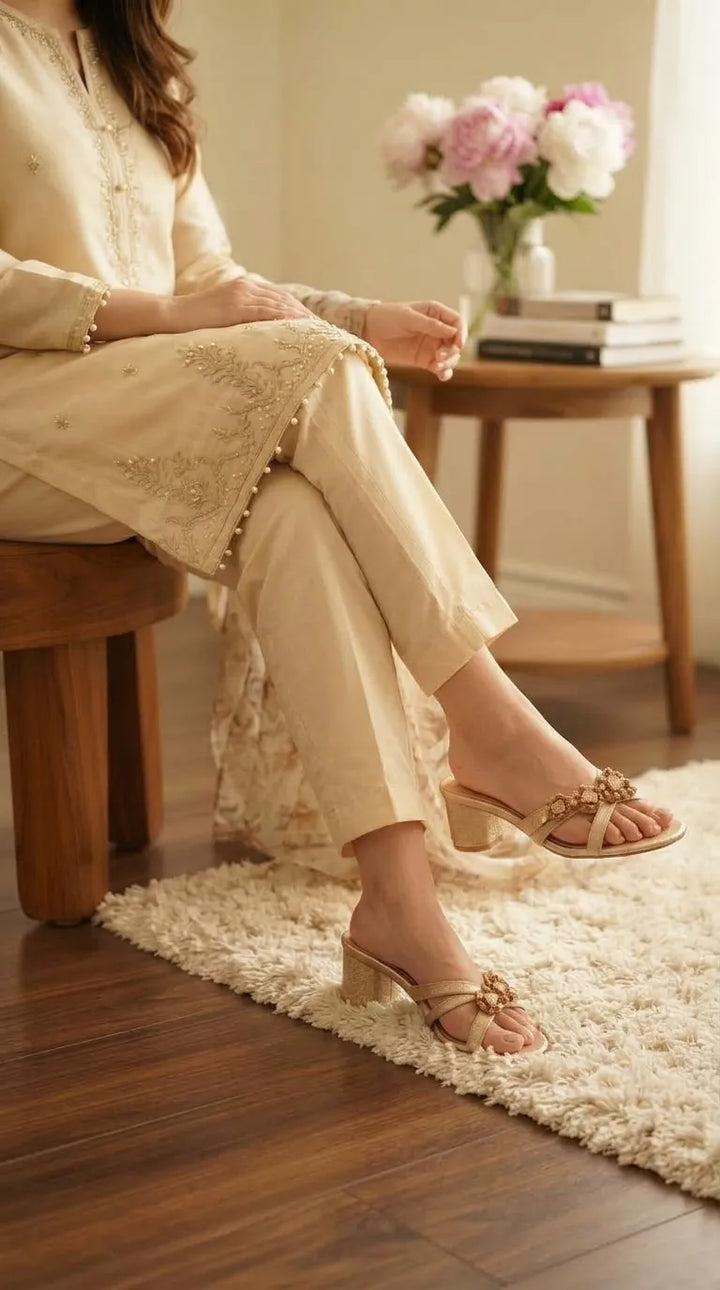 Golden Fancy Slipper For Ladies FN8278