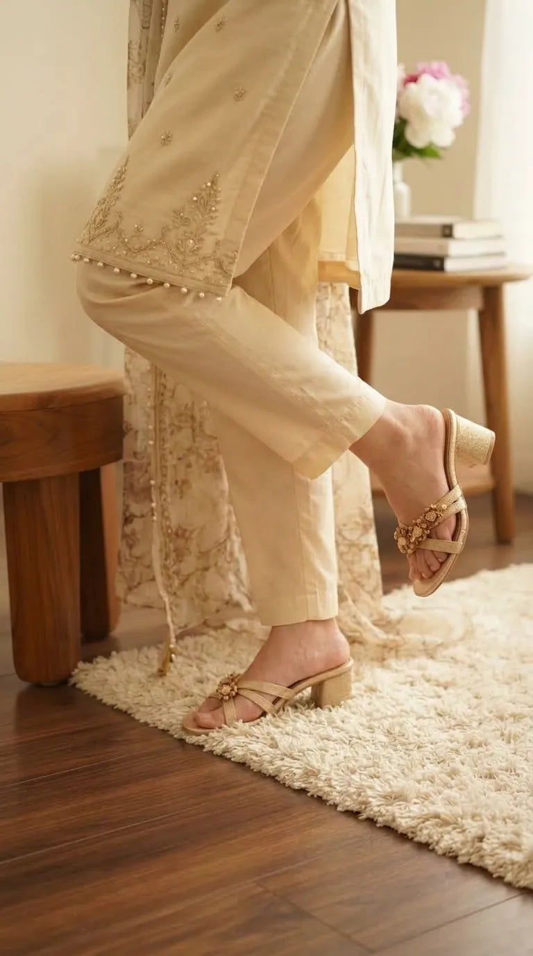 Golden Fancy Slipper For Ladies FN8278