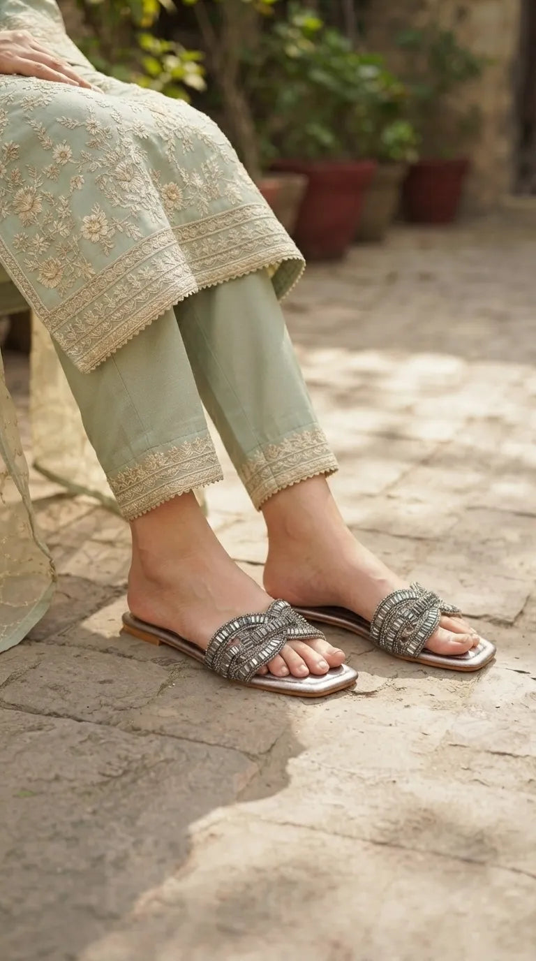 Grey Fancy Slipper For Women FN8281