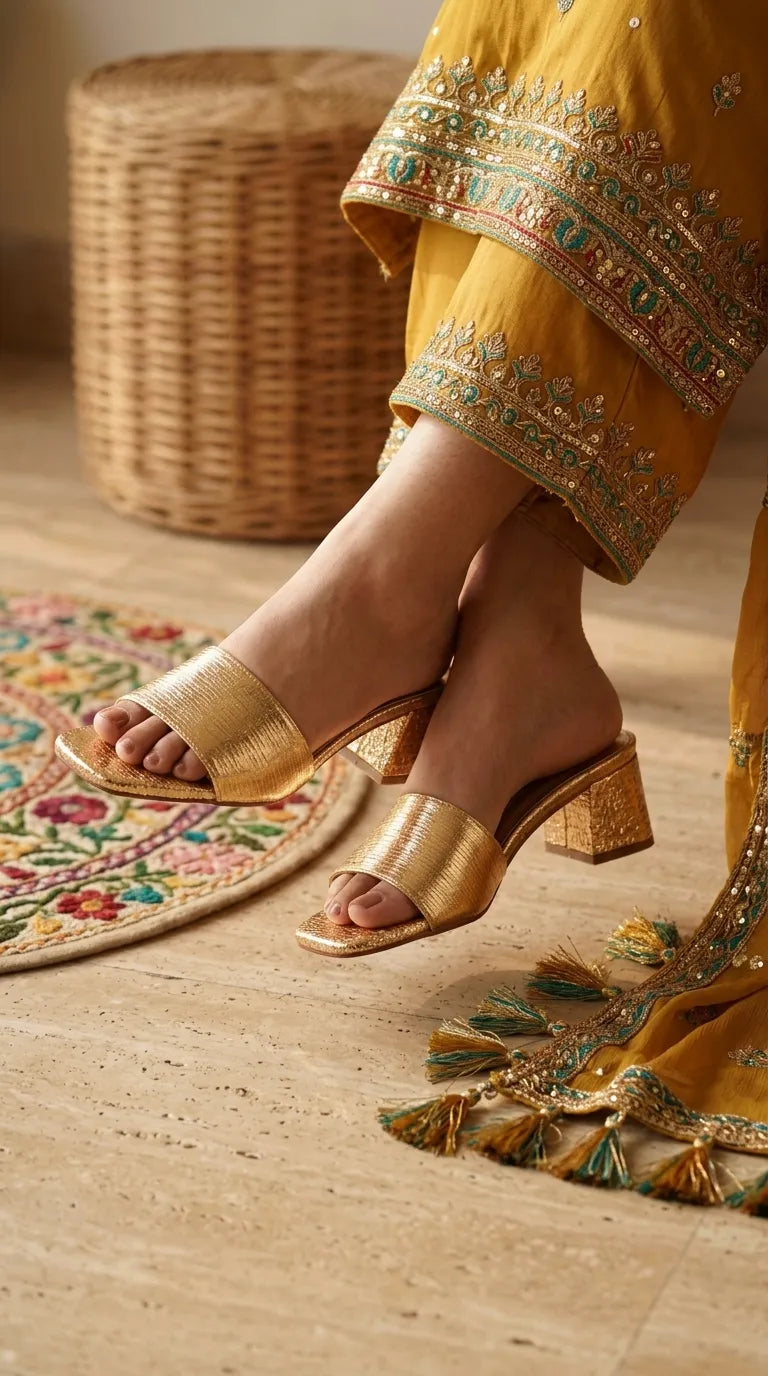 Golden Fancy Slipper For Women FN8306