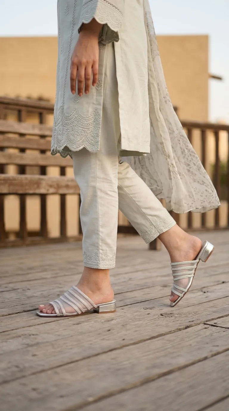 Silver Fancy Slipper For Women FN8327