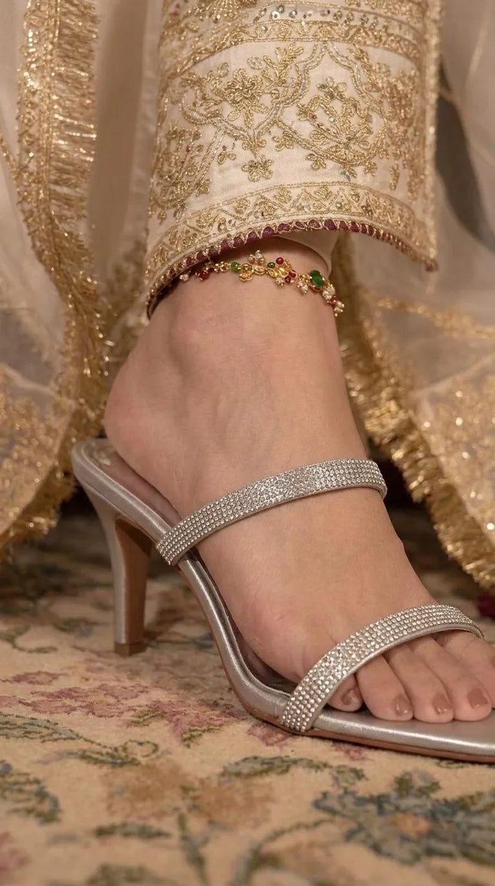 Silver Fancy Slipper For Women FN8341