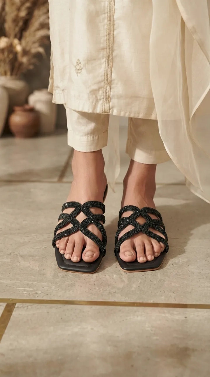 Black Fancy Slipper For Women FN8402