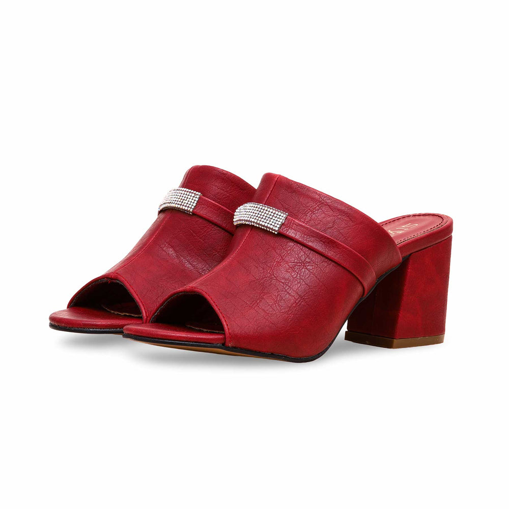 Red Formal Block Heel Slipper FR8271