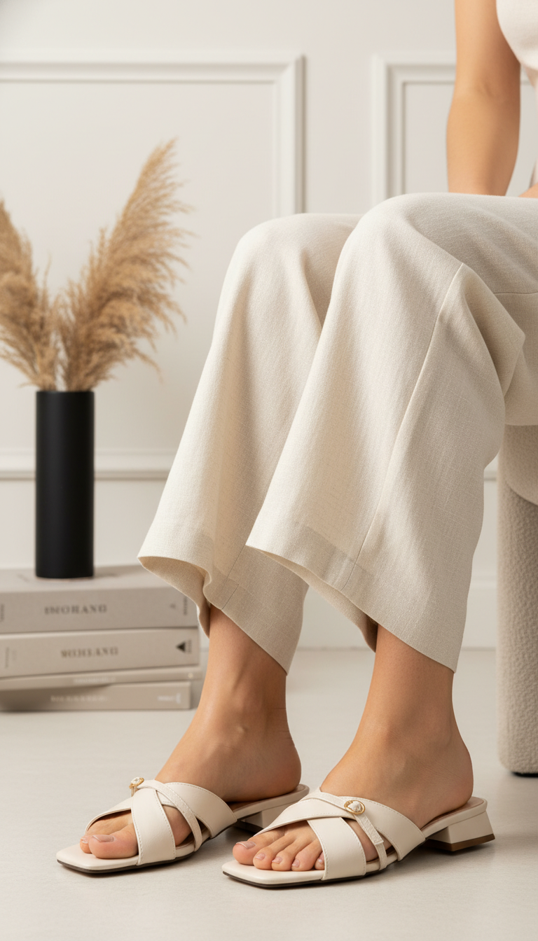 Cream Formal Slipper For Ladies FR8453