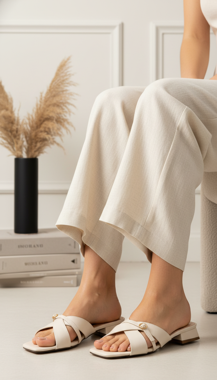 Cream Formal Slipper For Ladies FR8453