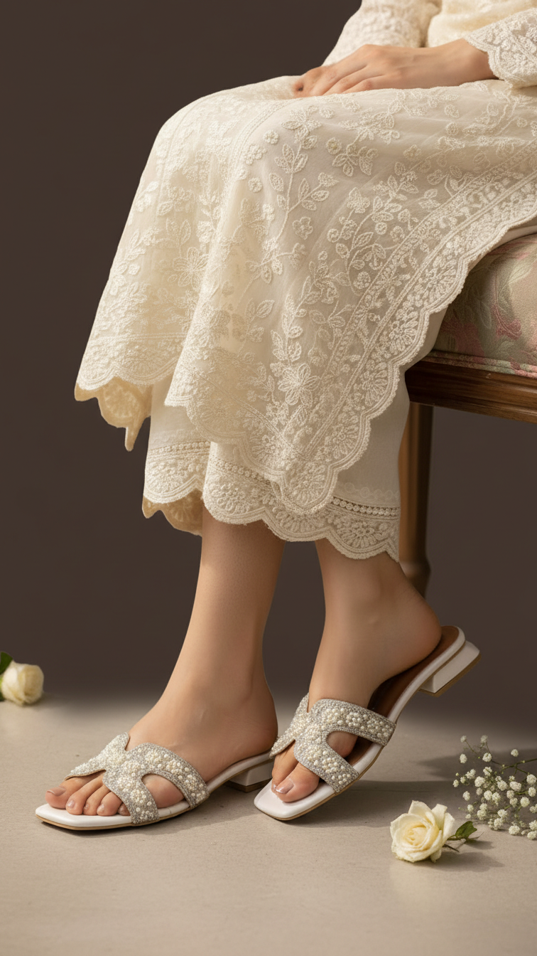 White Formal Slipper For Ladies FR8477
