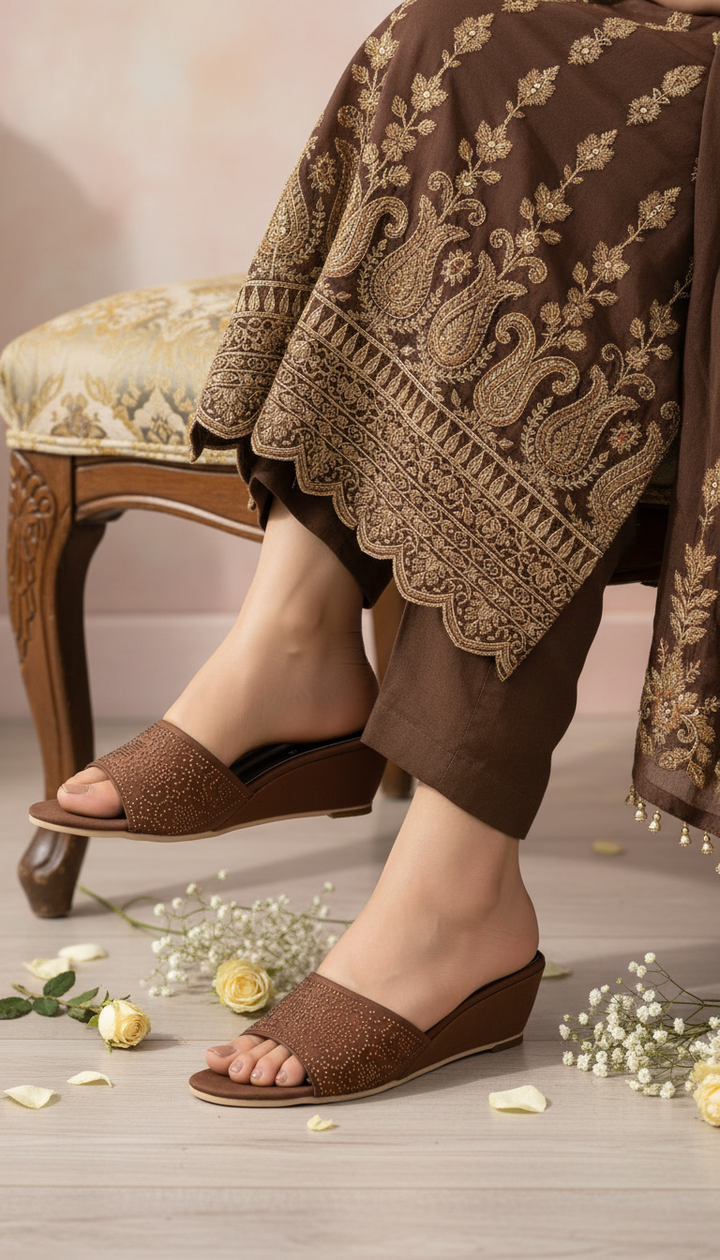 Coffee Formal Slipper For Ladies FR8503