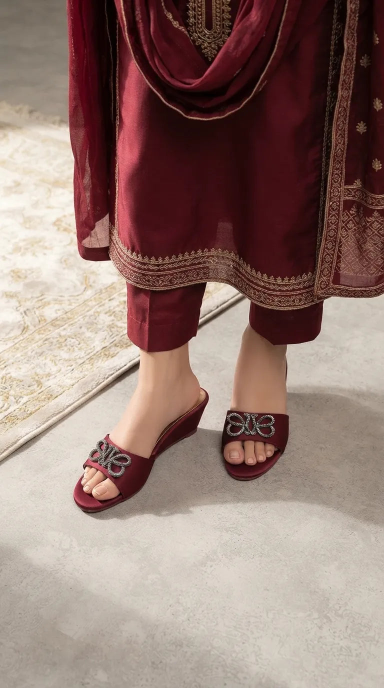 Maroon Formal Slipper For Women FR8723