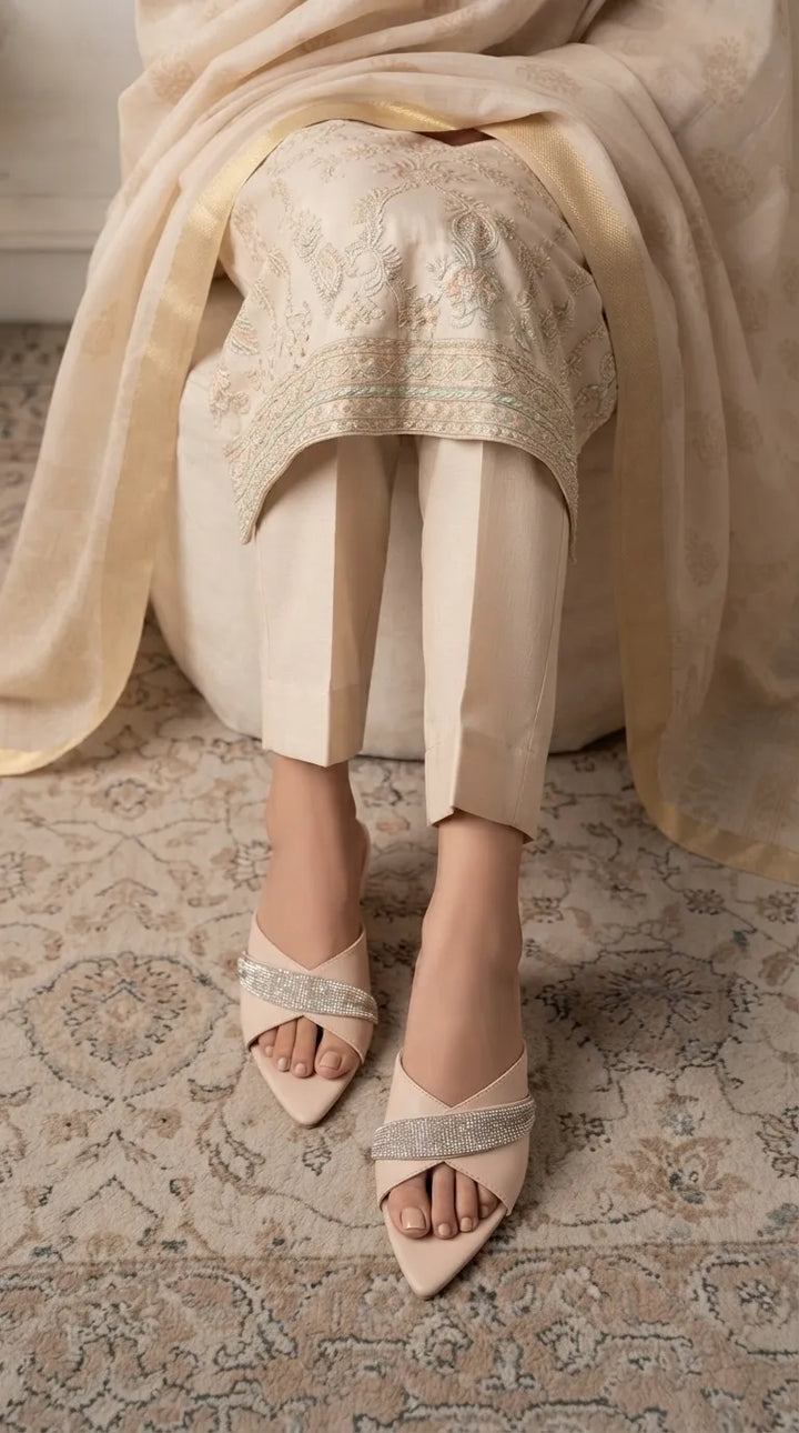 Cream Formal Slipper For Women FR8740