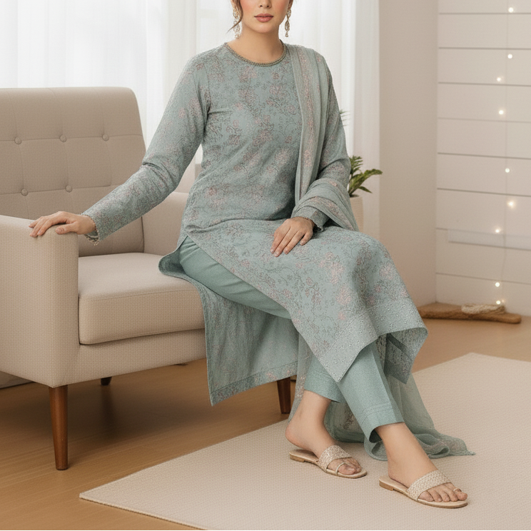 3PC Unstitched Embroidered Suit US5509