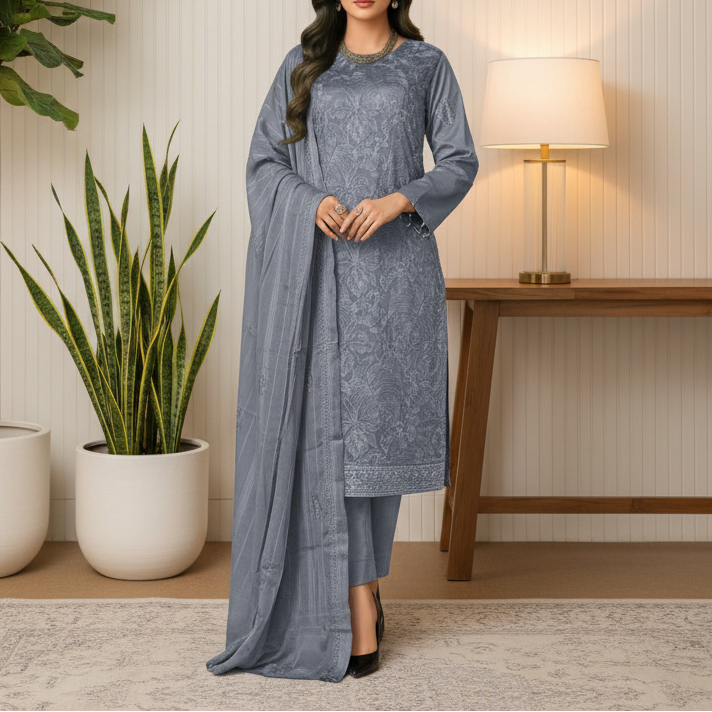 3PC Unstitched Embroidered Suit US5493