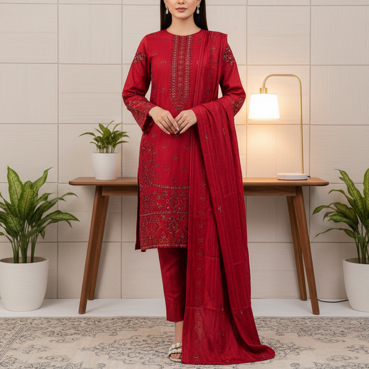 3PC Unstitched Embroidered Suit US5498