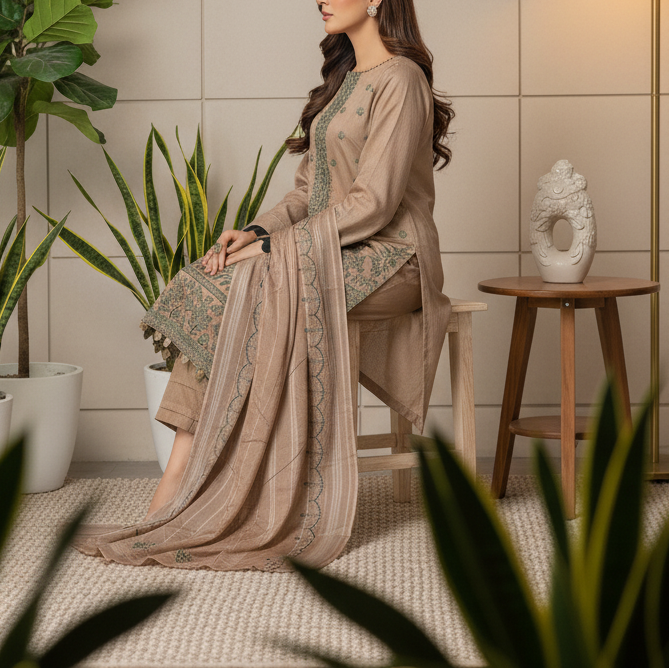 3PC Unstitched Embroidered Suit US5497