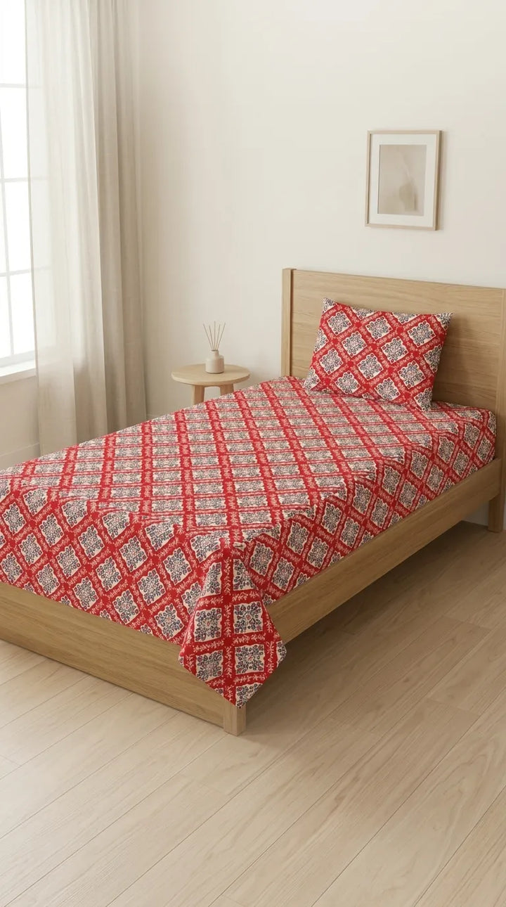 Stylo Single Bed Sheet Red HT108913
