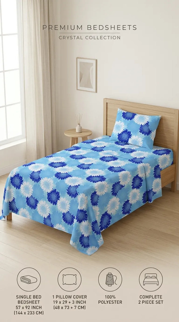 Stylo Single Bed Sheet Sky Blue HT110090