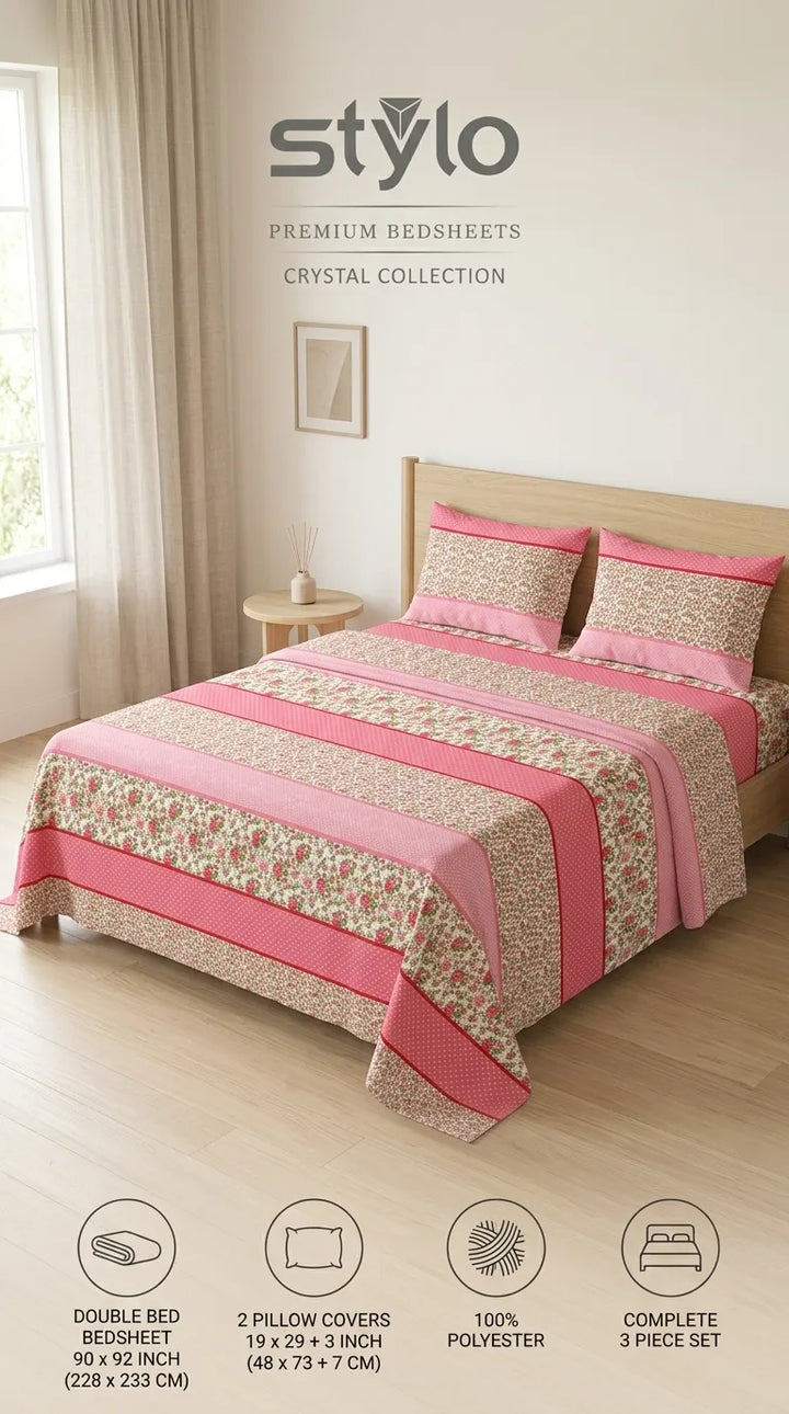 Stylo Double Bed Sheet Pink HT110918