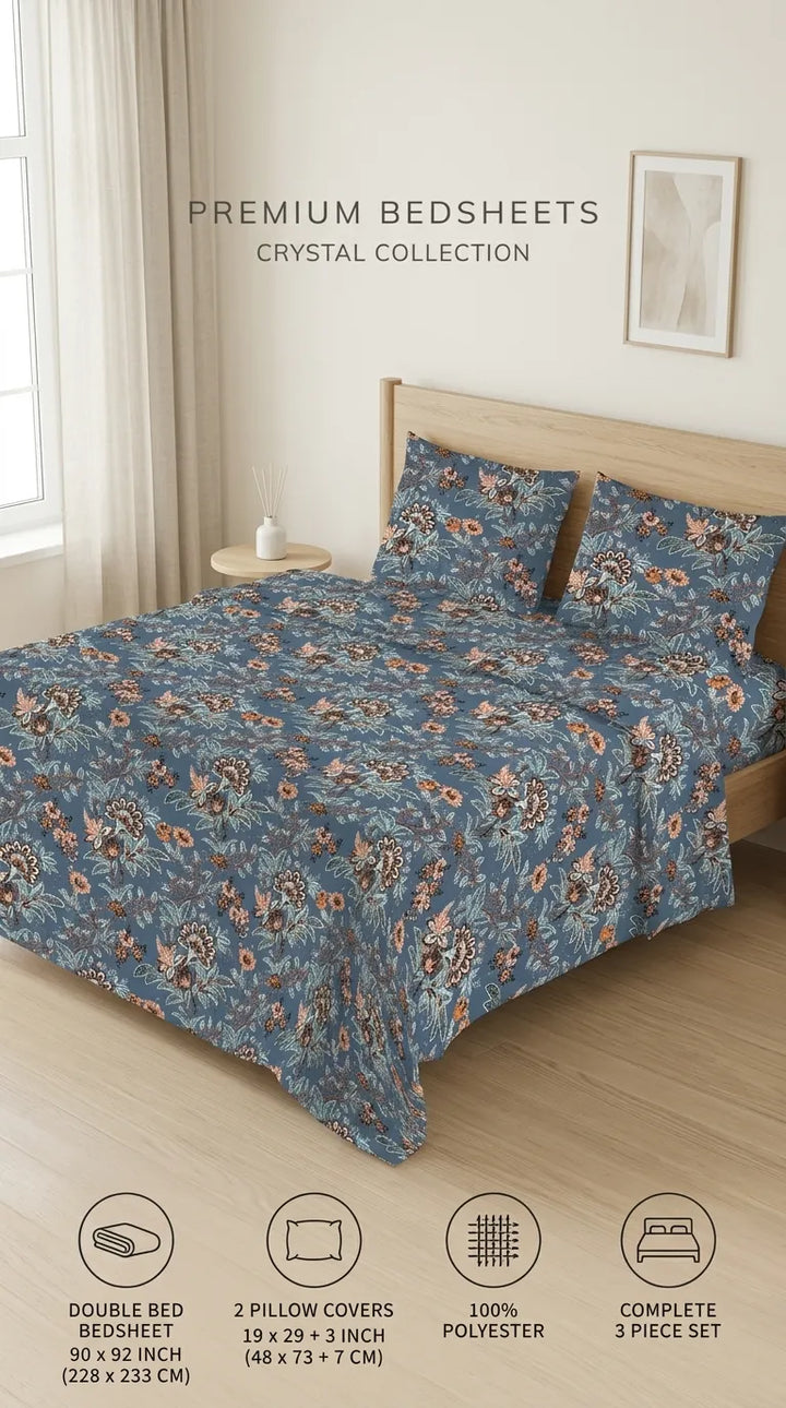 Stylo Double Bed Sheet Blue HT112912