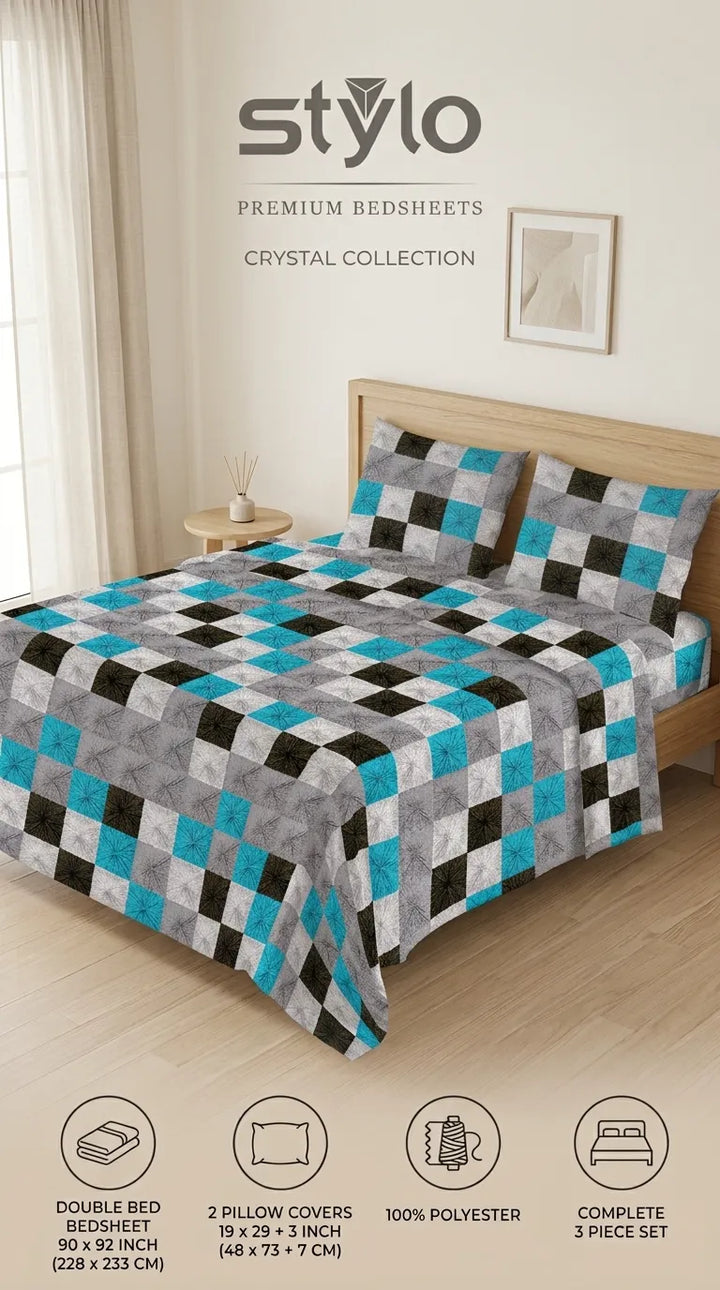 Stylo Double Bed Sheet Blue HT113312