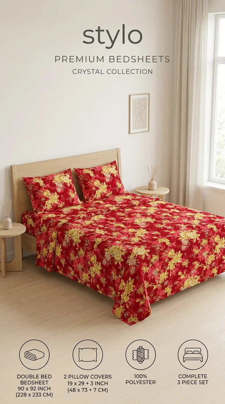 Stylo Double Bed Sheet Maroon HT113805