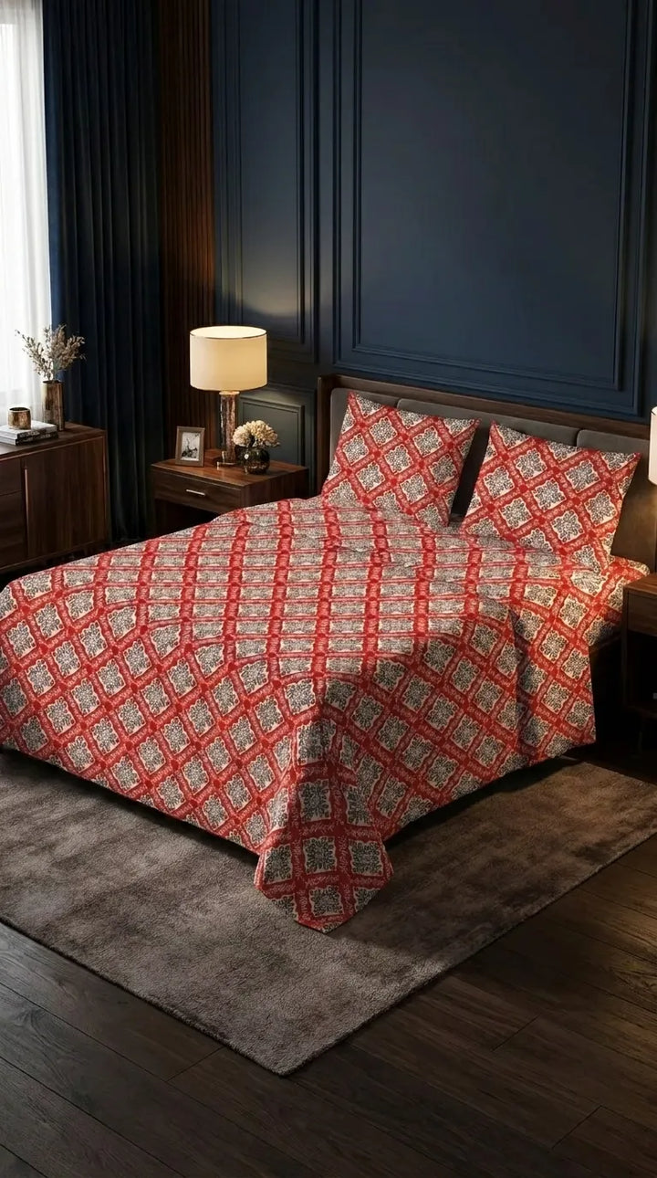 Stylo King Bed Sheet Red HT115213