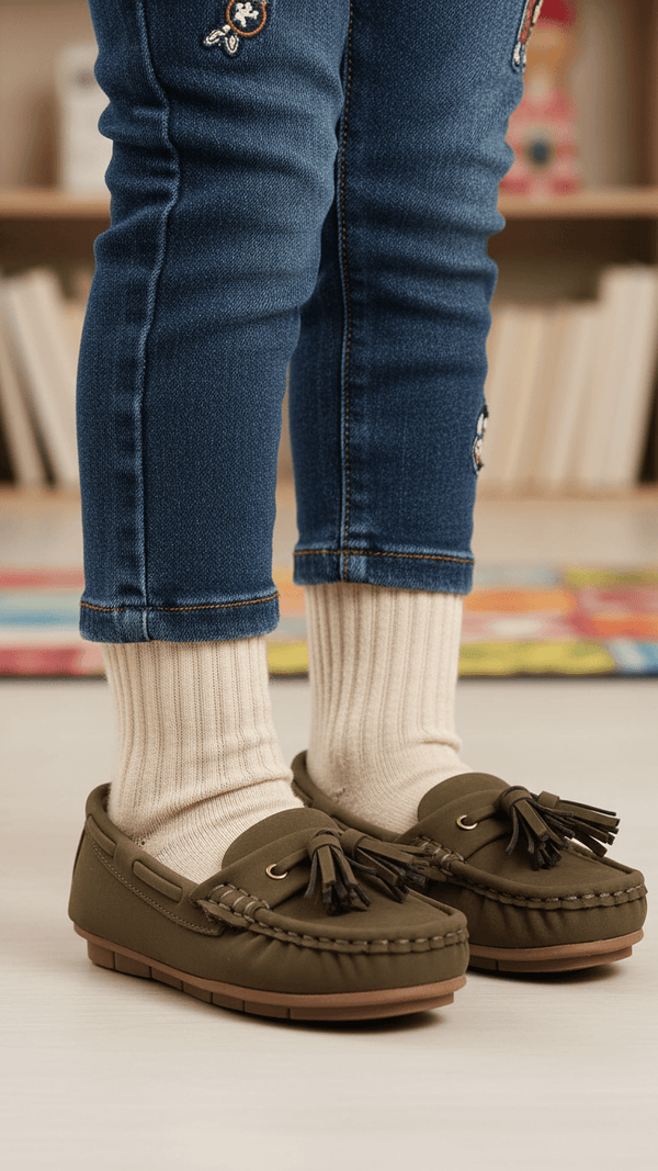 Girls Green Formal Moccasin KD0907