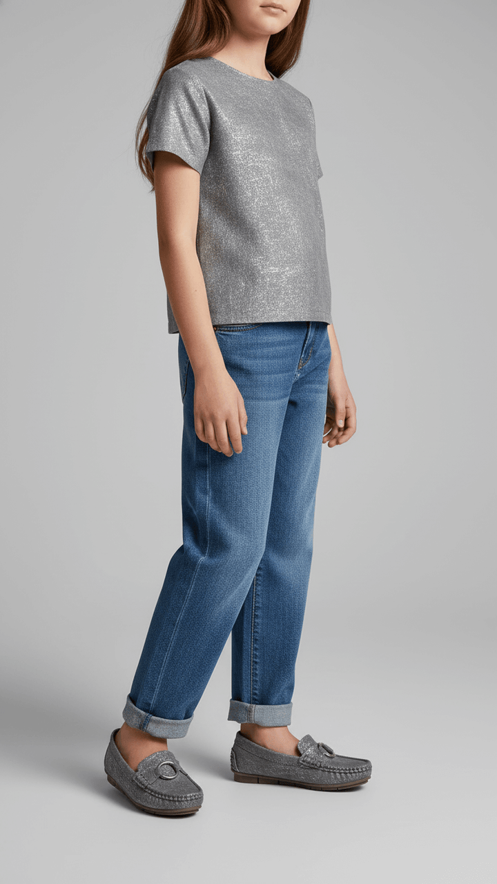 Girls Grey Formal Moccasin KD0909