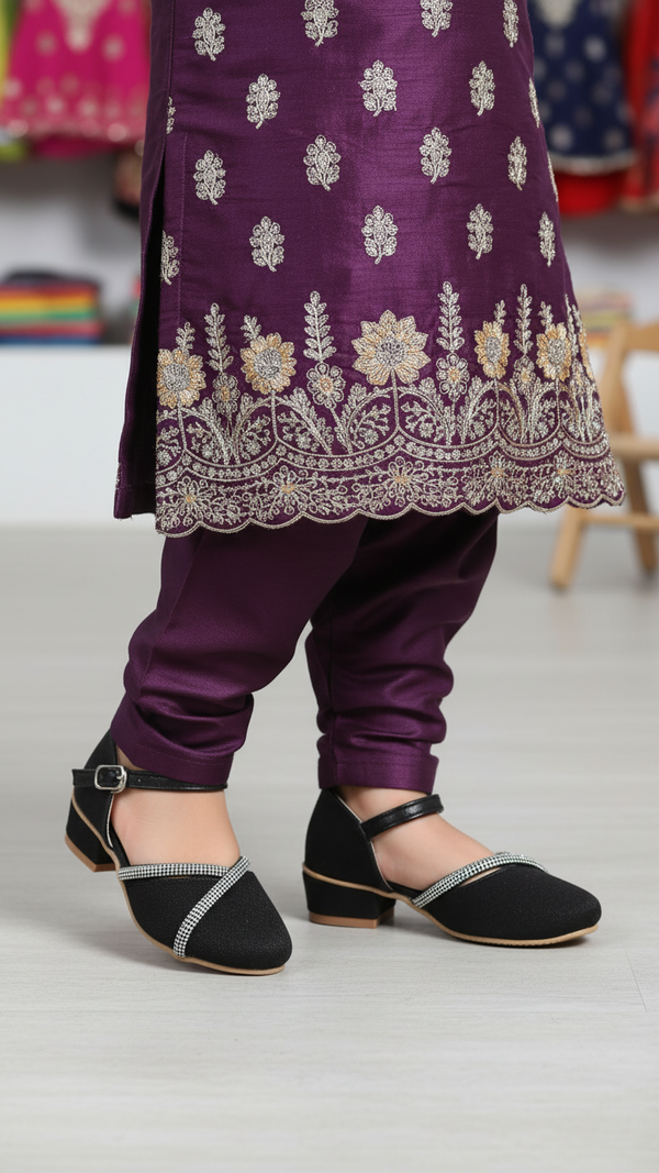 Girls Black Fancy Pumps KD0948